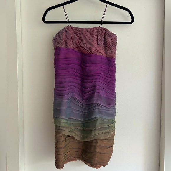 Alice + Olivia vintage silk strapless ombre ruffle bodycon mini dress - Picture 1 of 10